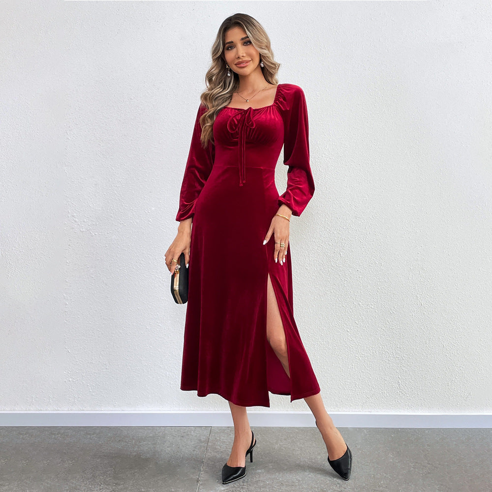 Robe maxi pour femmes avec drapés élégants et fente haute Chic & Stil
