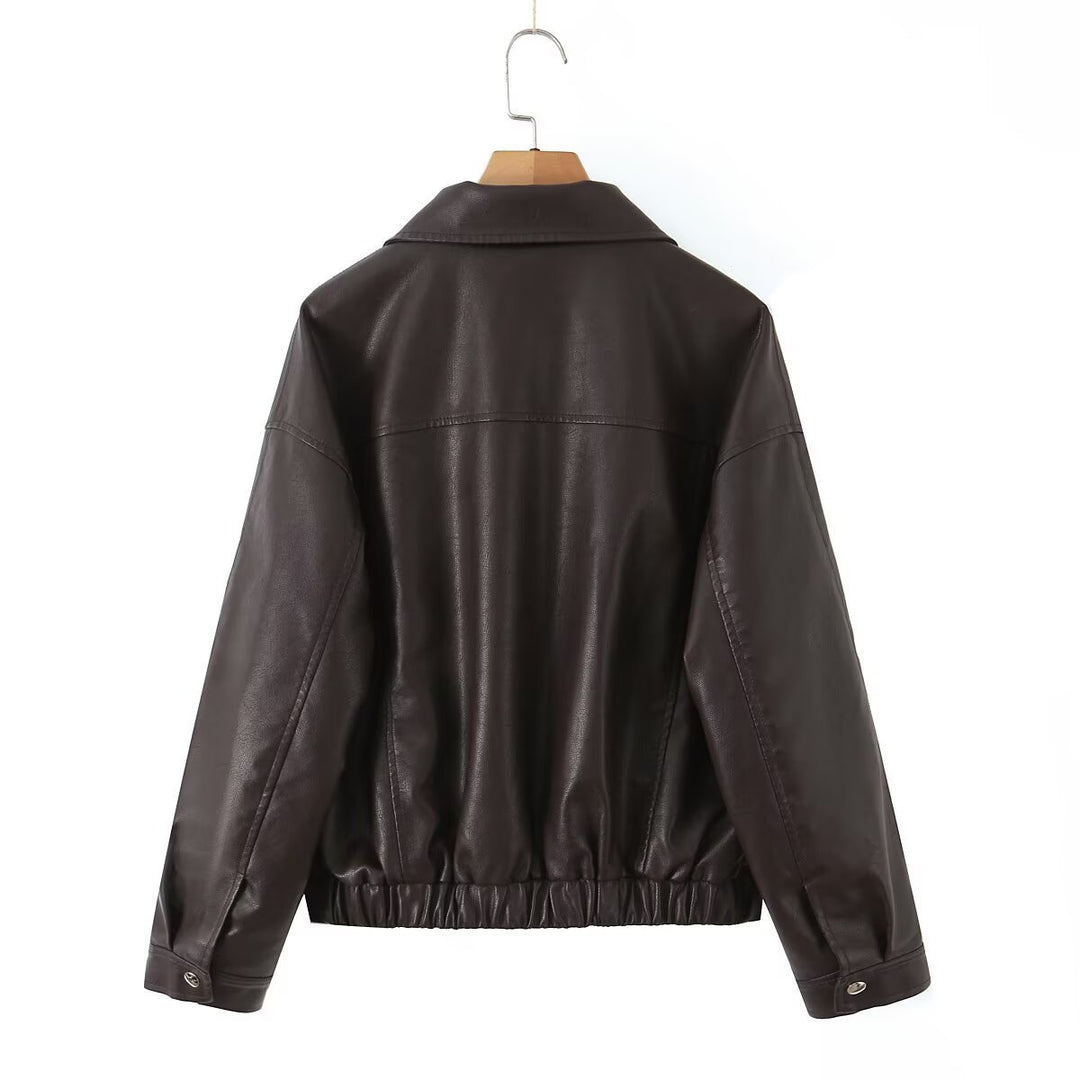 Veste en cuir synthétique à la mode pour femmes avec poches à rabat pratiques Lune London