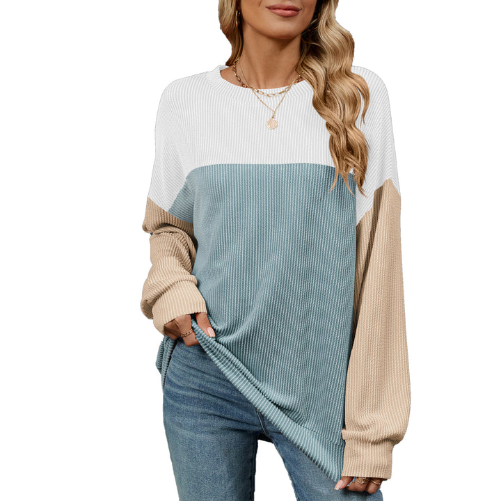 Women's sweatshirt with a trendy ribbed design and contrasting color sleeves Lune London