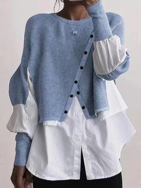 Ladies modern knit jacket with button details and chic overshirt style