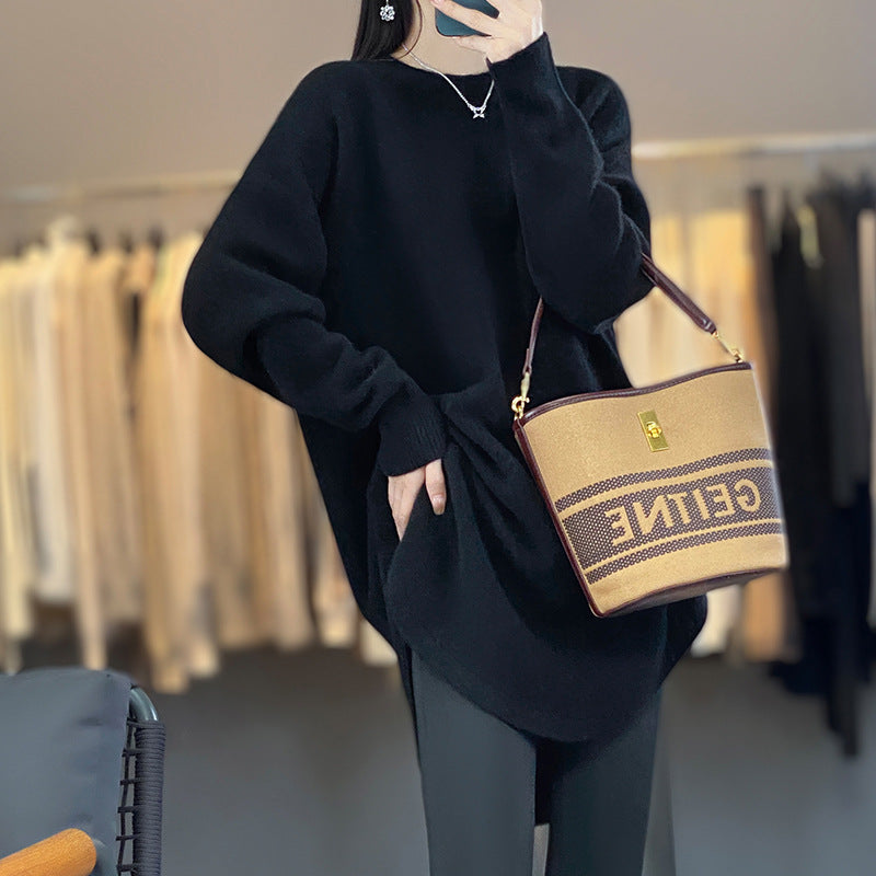 Oversized knitted sweater for women with asymmetrical hem Lune London
