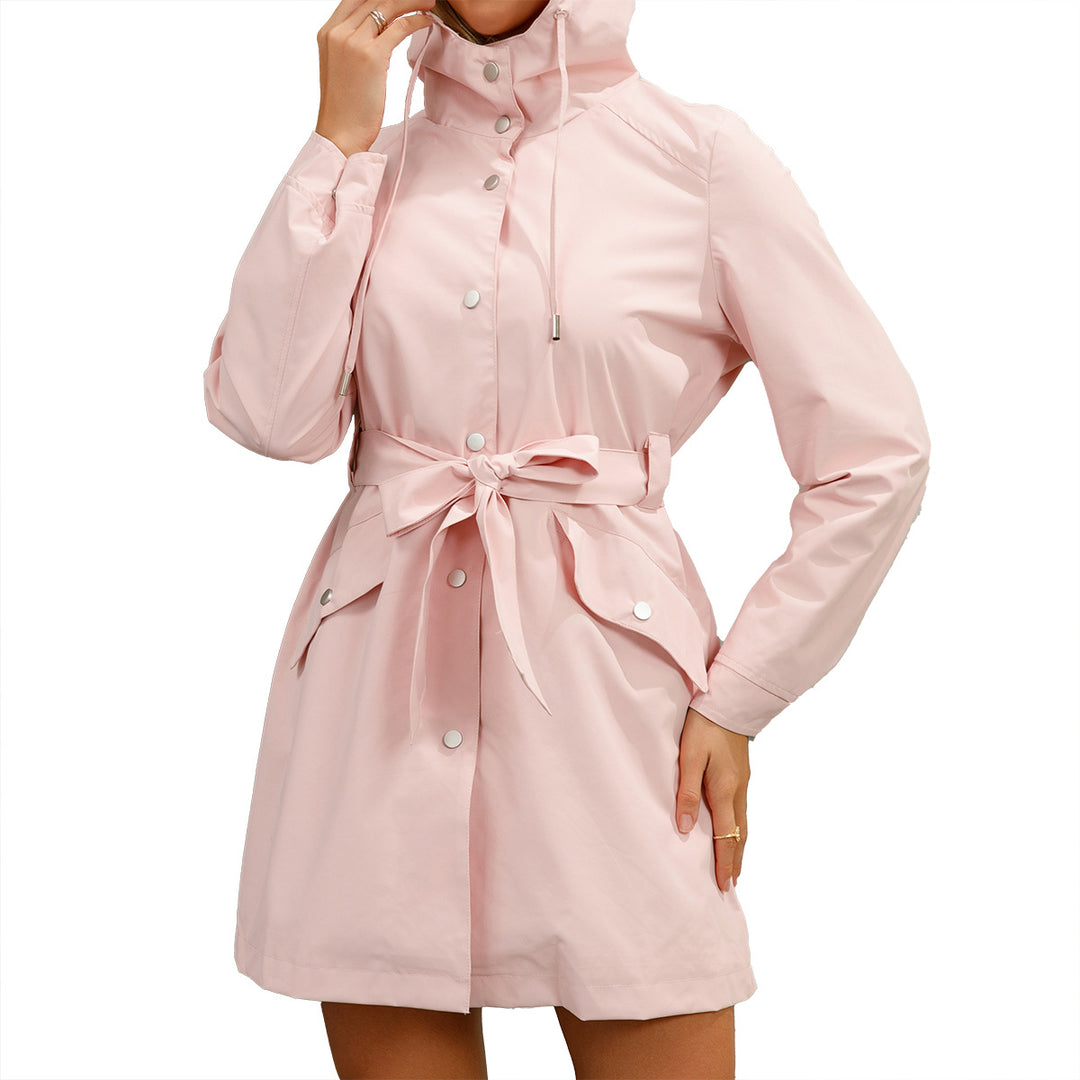 Modest outdoor jacket for ladies with belt and hood Lune London
