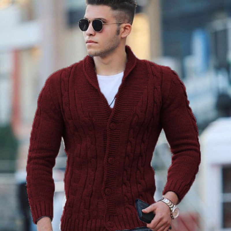 Men's knitted jacket with a unique cable pattern and a trendy shawl collar Lune London