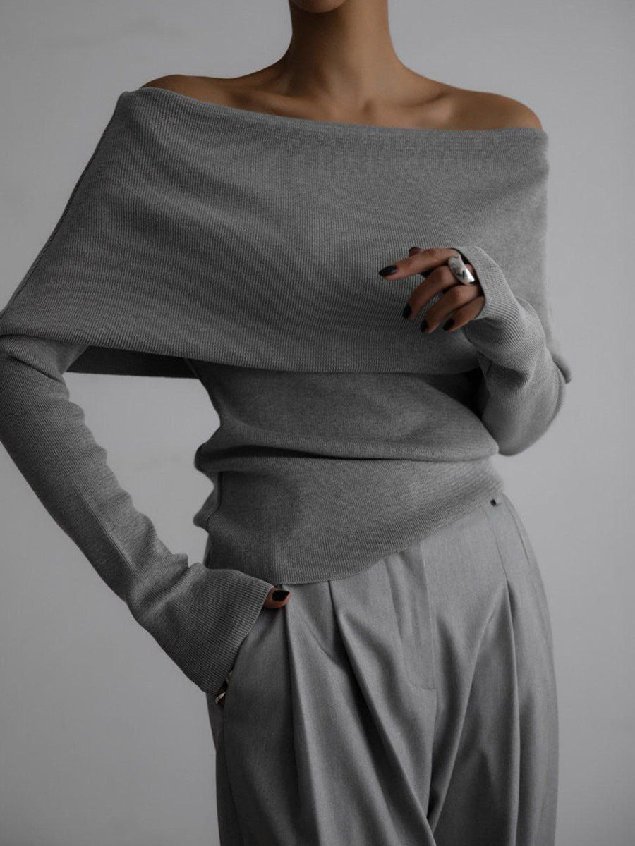 Ladies Elegant deep neckline top with smooth texture and flared sleeves Lune London