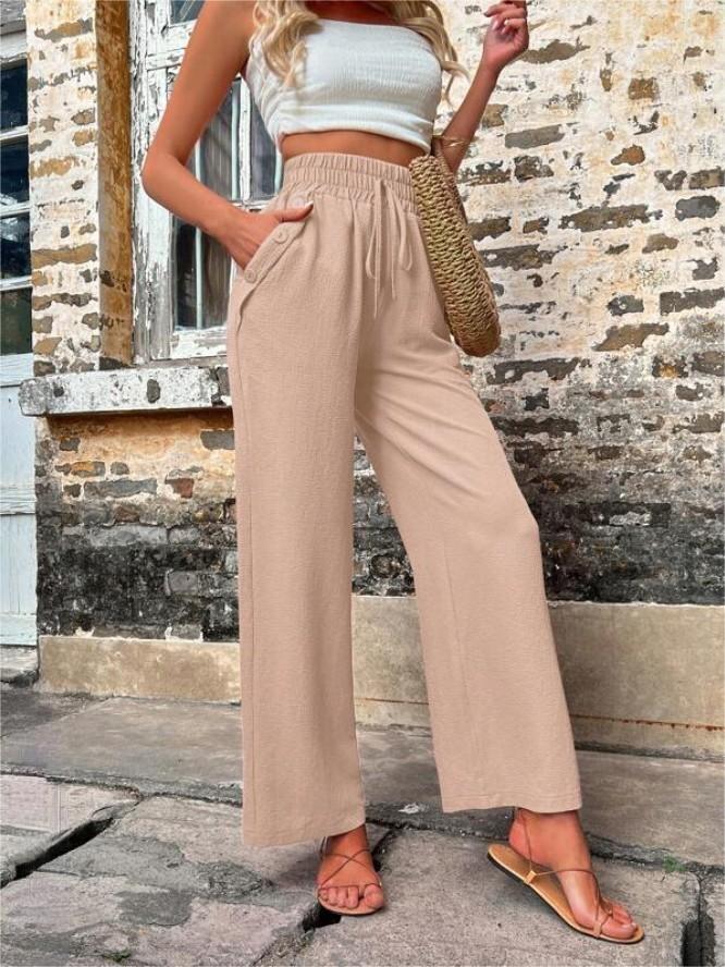 Women Stylish Leisure Pants with Elastic Waistband and Side Pockets Lune London