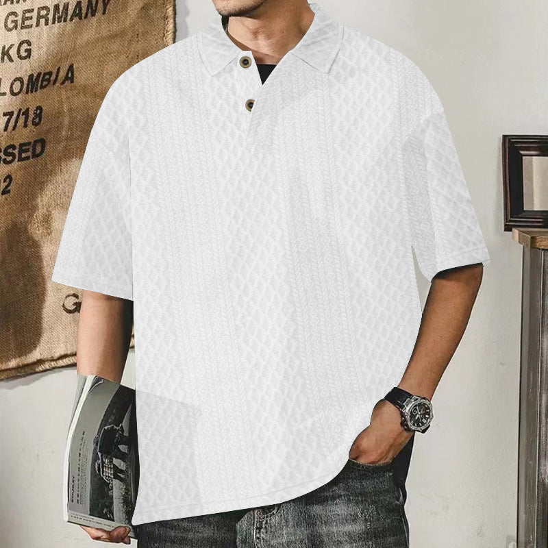 Casual polo for men with textured surface and button placket Lune London