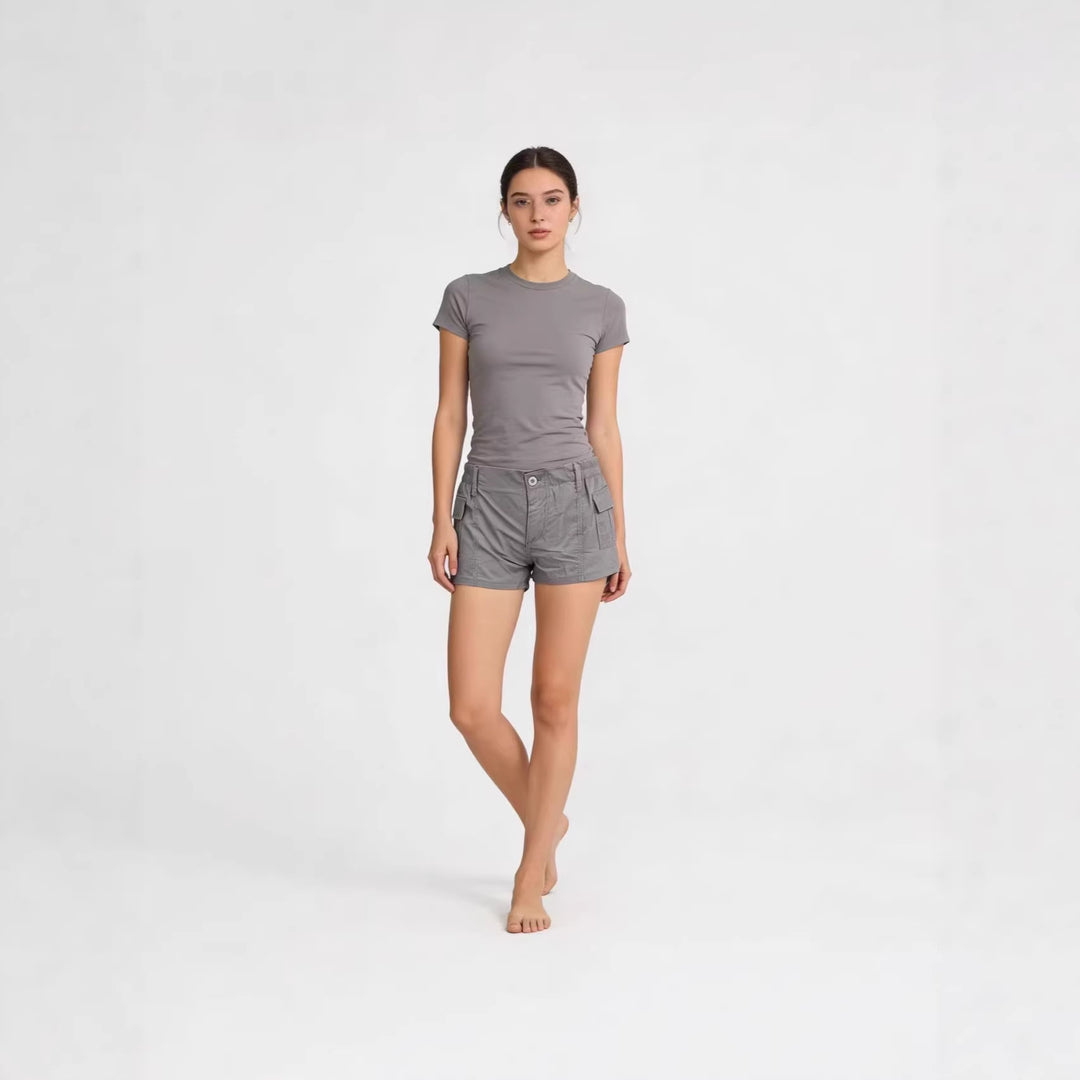 Women's cargo shorts with functional side pockets and elastic waistband Lune London