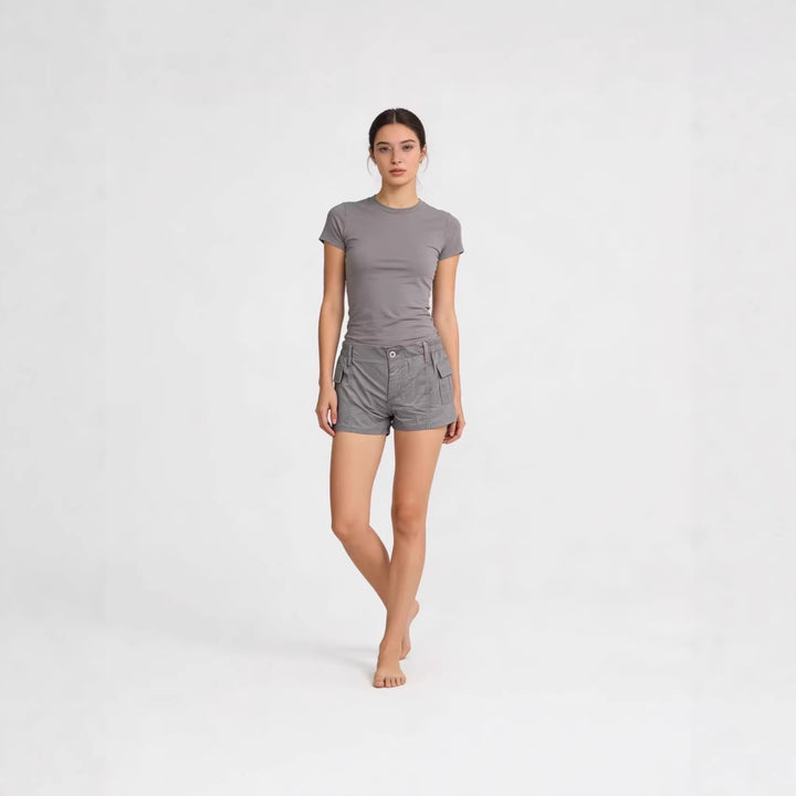 Women's cargo shorts with functional side pockets and elastic waistband Lune London