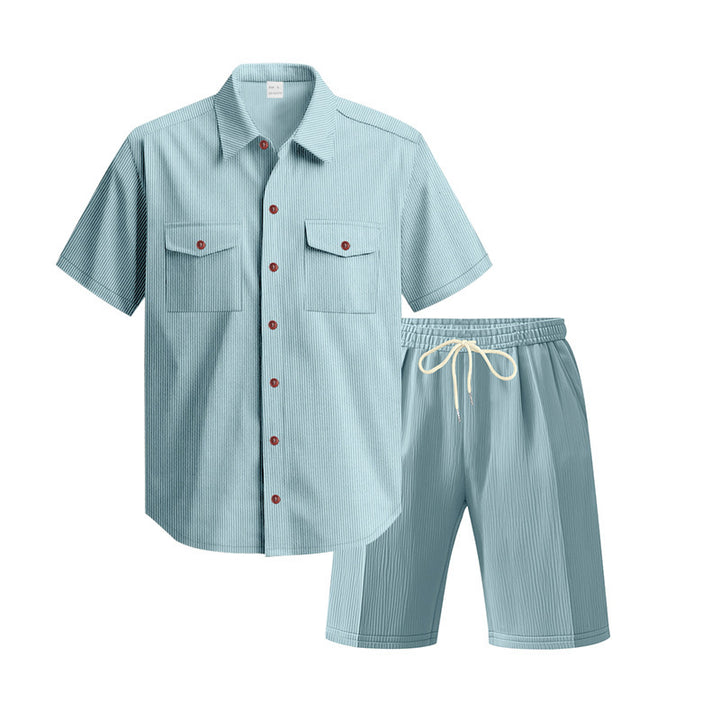 Casual men's outfit with textured top and shorts Lune London