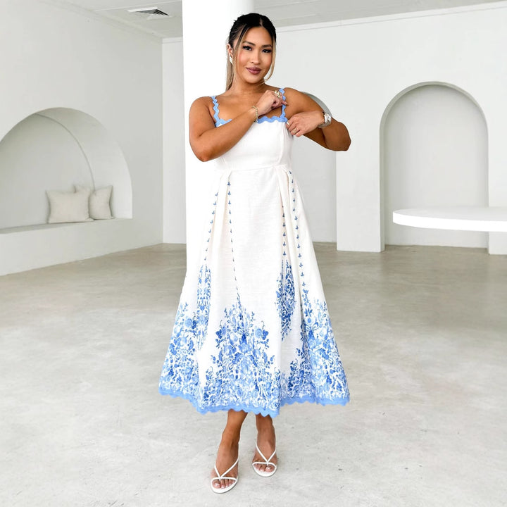 Chic & Stil Women's Summer Maxi Dress with Floral Pattern and Ruffled Hem