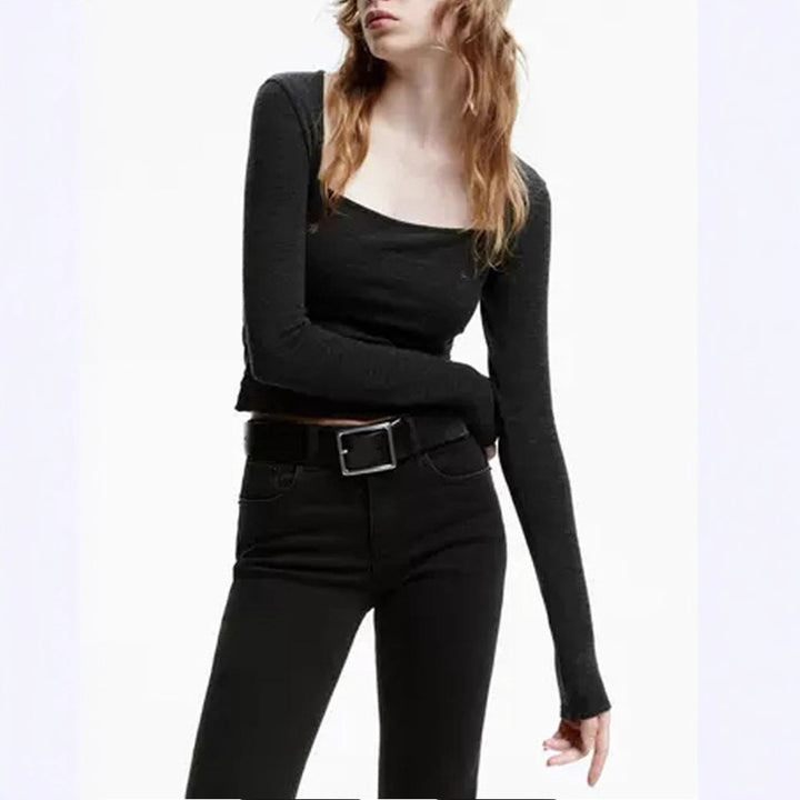 Haut à manches longues pour femmes avec décolleté carré et coupe ajustée Chic & Stil