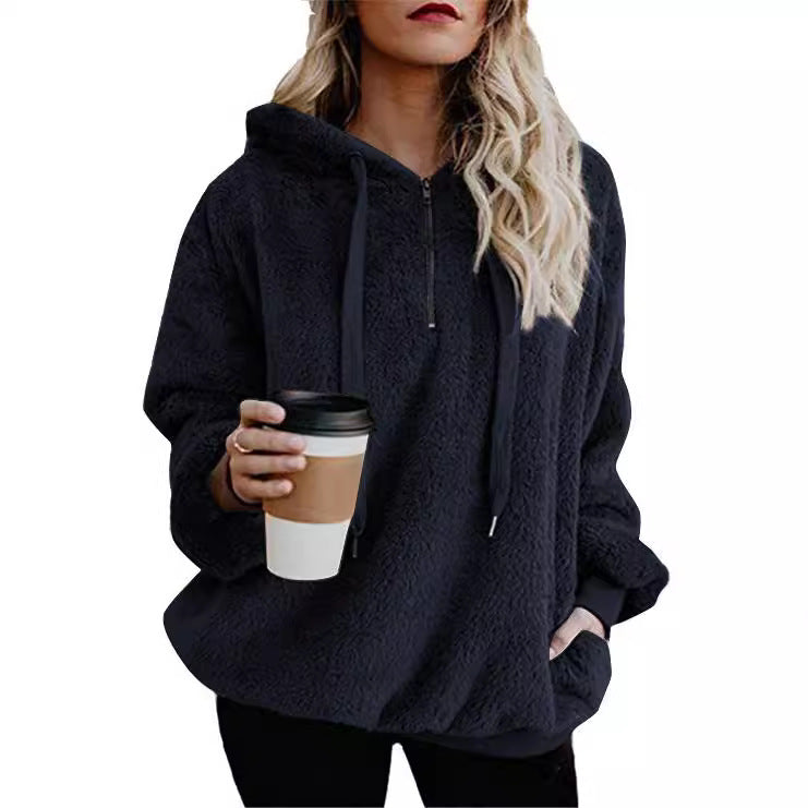 Ladies Comfortable Hoodie in Teddy Fleece Lune London