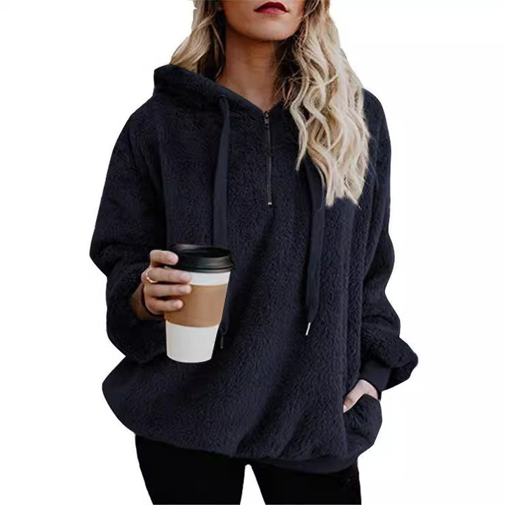 Ladies Comfortable Hoodie in Teddy Fleece Lune London
