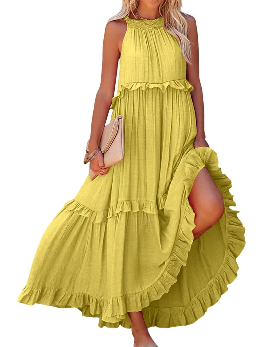 Maxi dress for women with ruffled details and airy silhouette Lune London