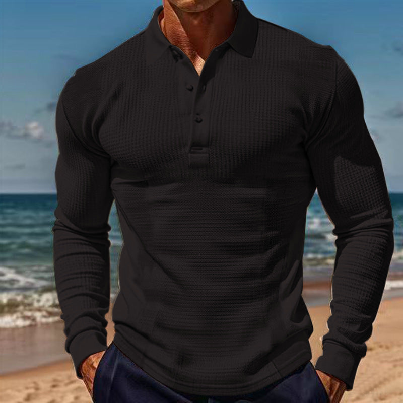 Elegant long sleeve polo for men with button placket and structured design Lune London