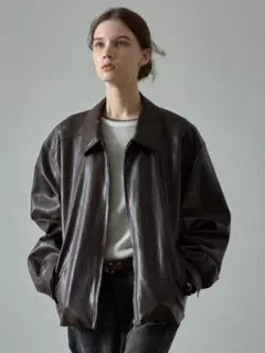 Women's Leather Jacket in Casual Oversized Cut with Practical Pockets Lune London