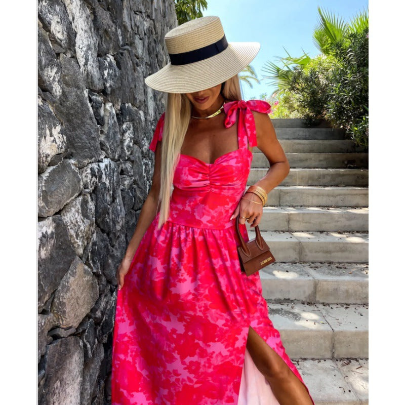 A-line midi dress for women with bow straps Lune London
