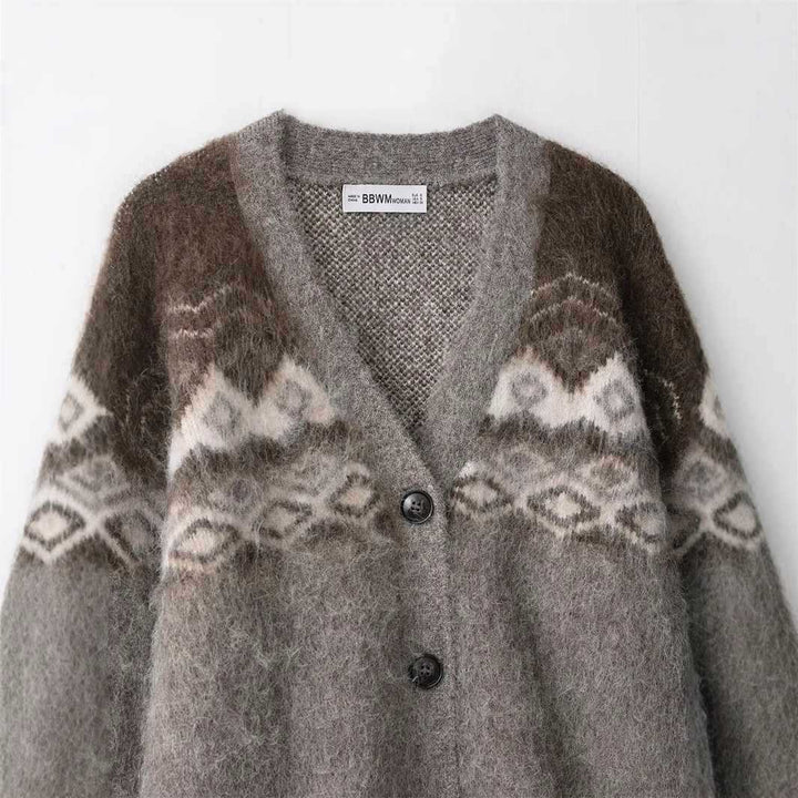Ladies classic knit cardigan with chic and stylish graphic pattern