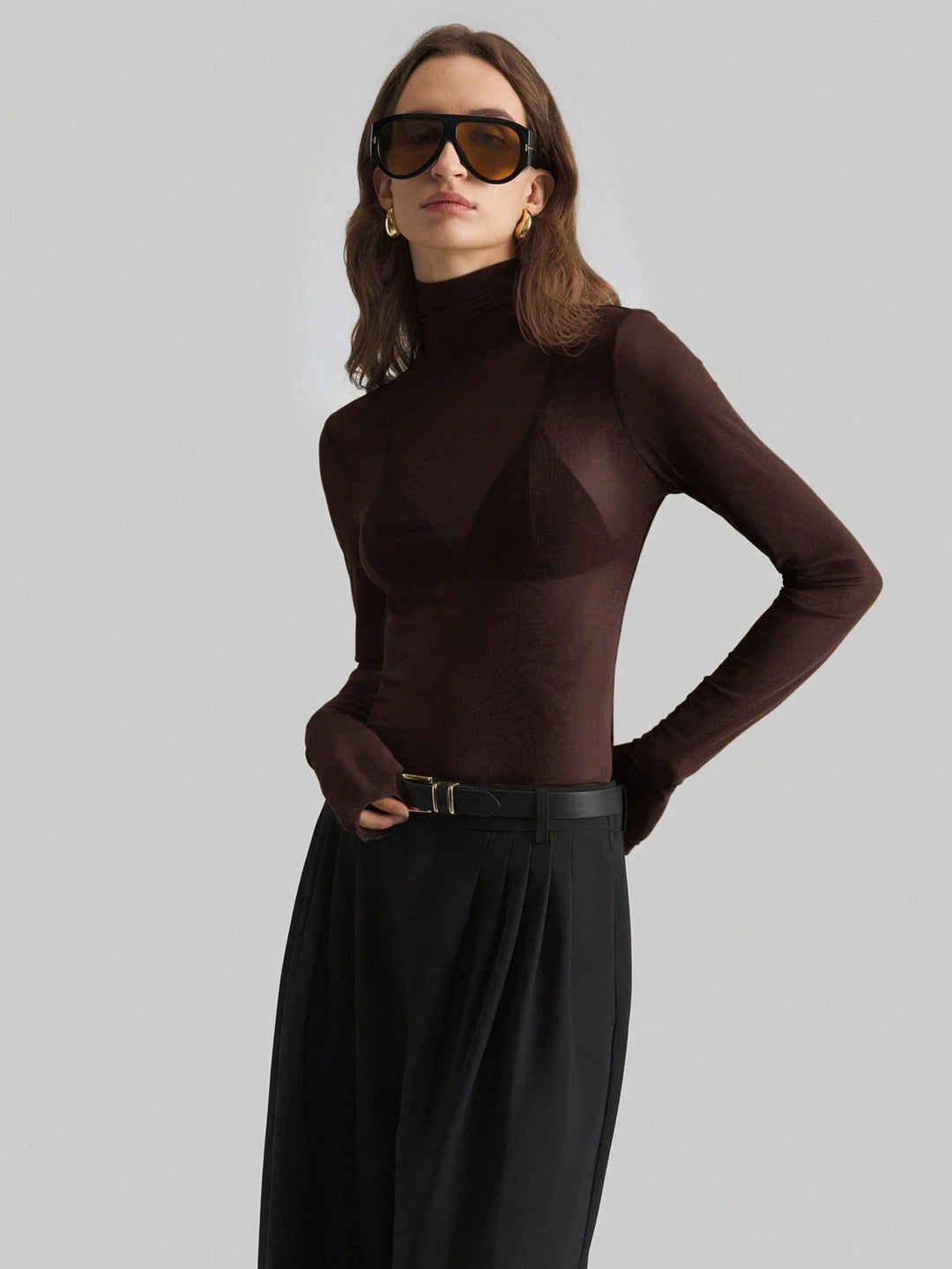 Women's Transparent Turtleneck Blouse with Shaping Cut Lune London