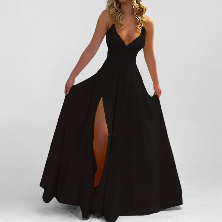 Robe maxi fluide pour femmes avec décolleté en V profond et fente haute Chic & Stil