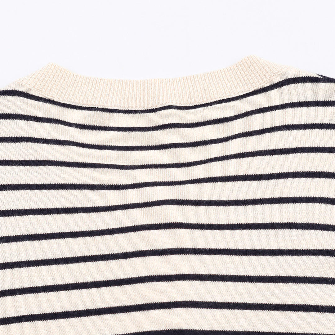 Striped knit jacket for women with ruffle details and button closure Lune London