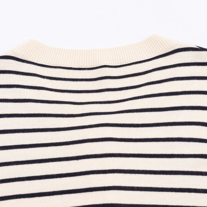 Striped knit jacket for women with ruffle details and button closure Lune London