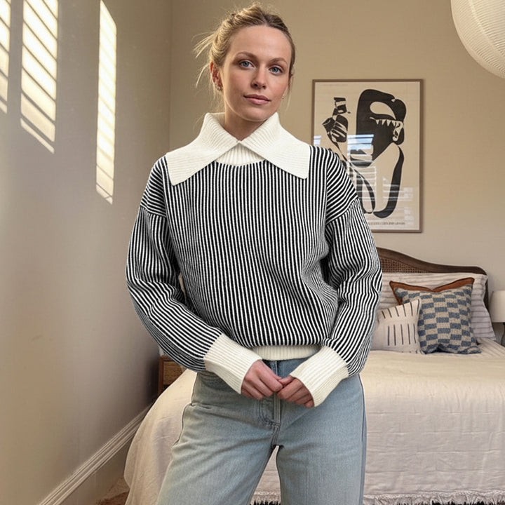 Pull femme avec motif rayé à la mode et col élégant Chic & Stil