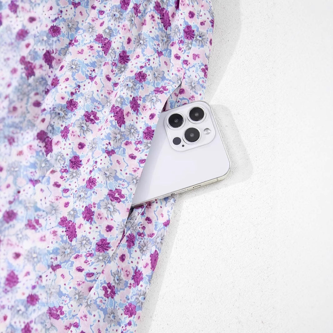 Maxi dress for women with nostalgic floral pattern and elastic top Lune London