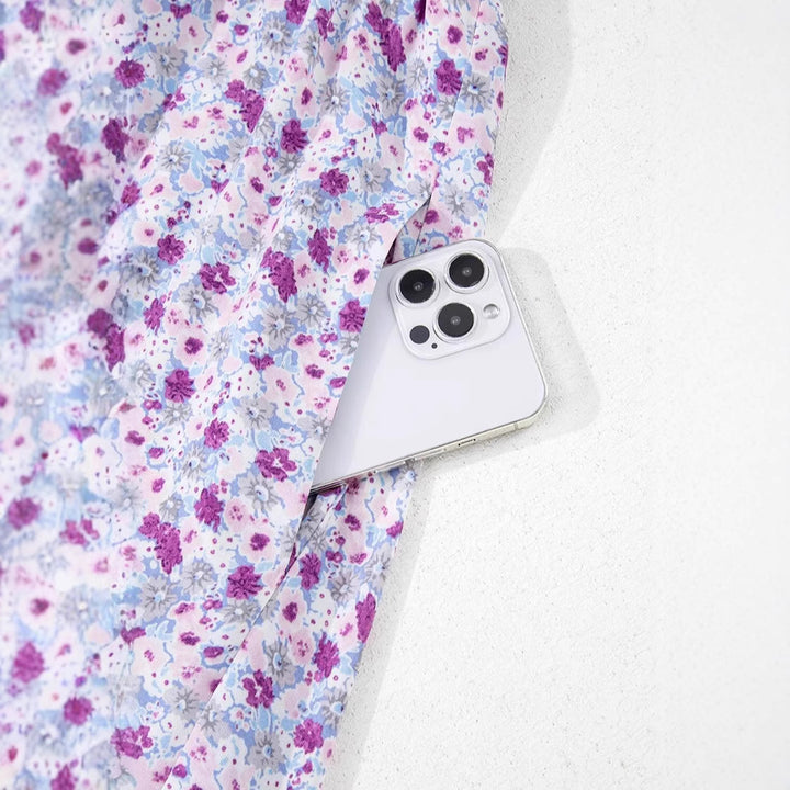 Maxi dress for women with nostalgic floral pattern and elastic top Lune London