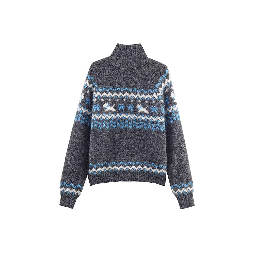 Women's cardigan with high collar and traditional Norwegian design Lune London