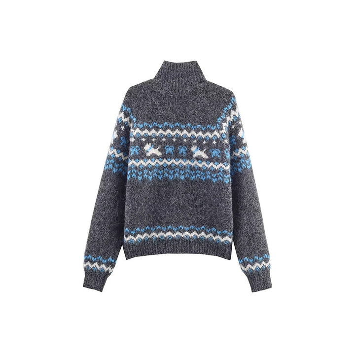 Women's cardigan with high collar and traditional Norwegian design Lune London