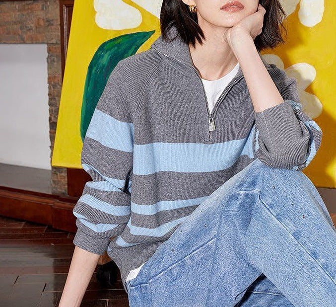 Pull en tricot confortable pour femmes avec fermeture à demi-zip à la mode Chic & Stil