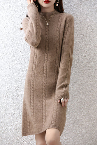 Ladies' knitted dress with elegant braid design and high collar Lune London