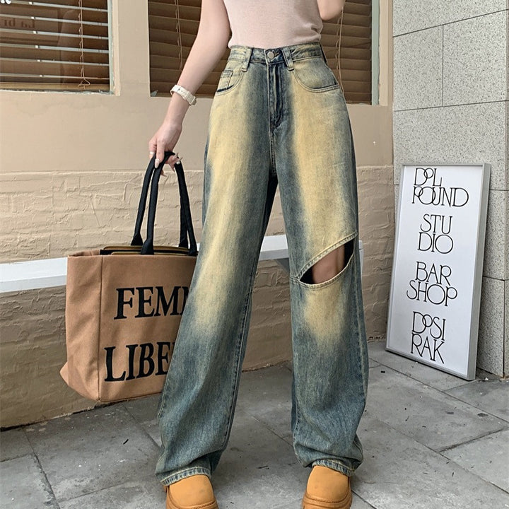Pantalon en denim large pour femmes avec boutons asymétriques Chic & Stil