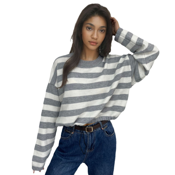Pull femme décontracté en rayures avec coupe large et cordon de serrage Lune London