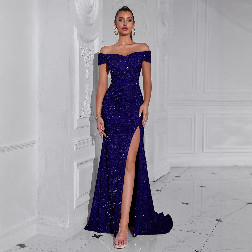 Robe de soirée élégante pour femme avec design décolleté et sequins scintillants Chic & Stil