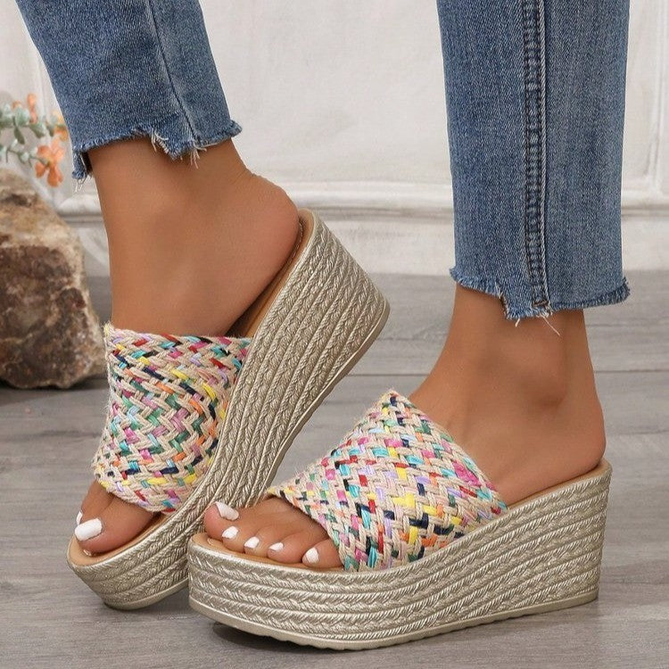 Women's platform sandals with woven upper and non-slip sole Lune London