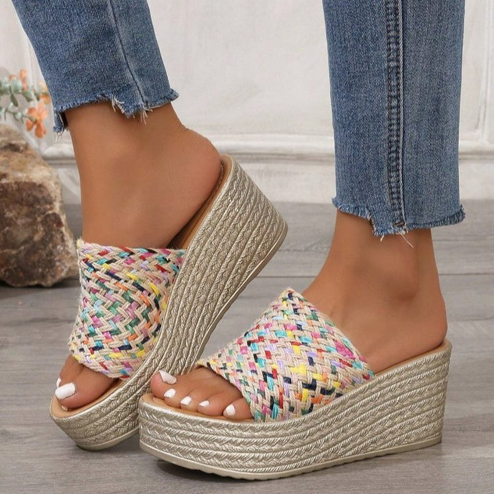 Women's platform sandals with woven upper and non-slip sole Lune London