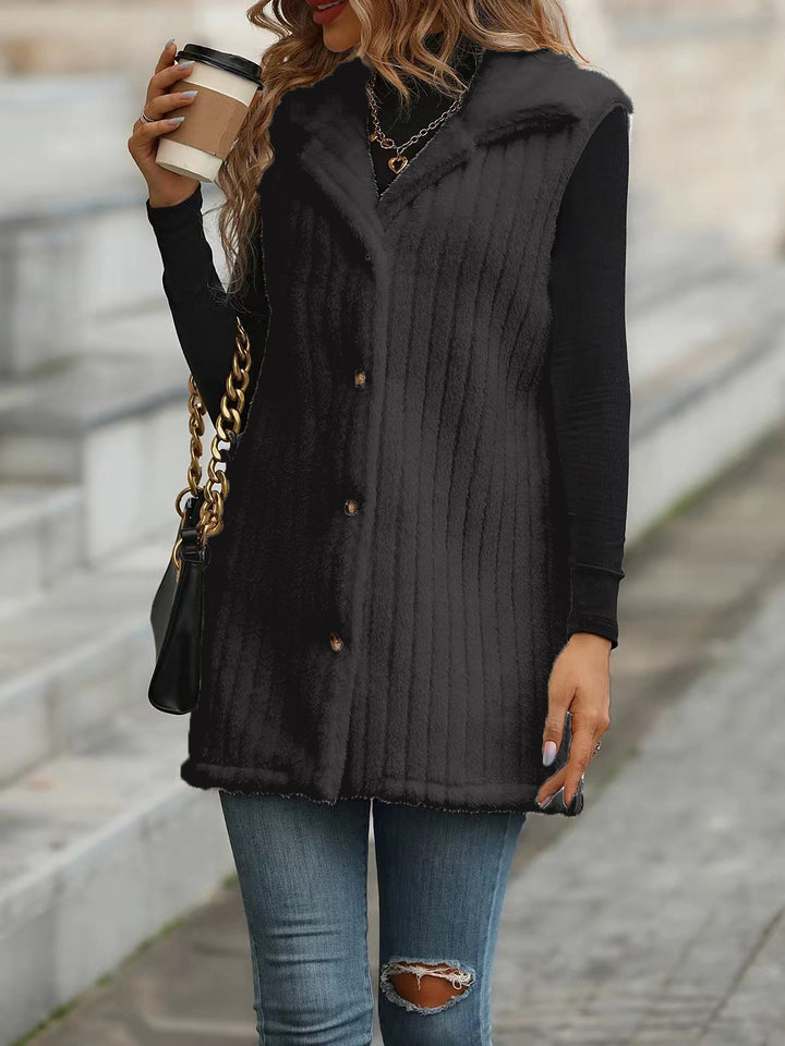Ladies Cozy Long Sleeve Gilet with Button Placket and Structured Design Lune London