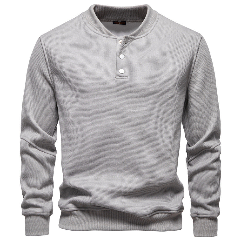 Men's Long Sleeve Pullover with Button Placket and Textured Fabric Lune London