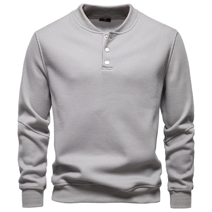 Men's Long Sleeve Pullover with Button Placket and Textured Fabric Lune London
