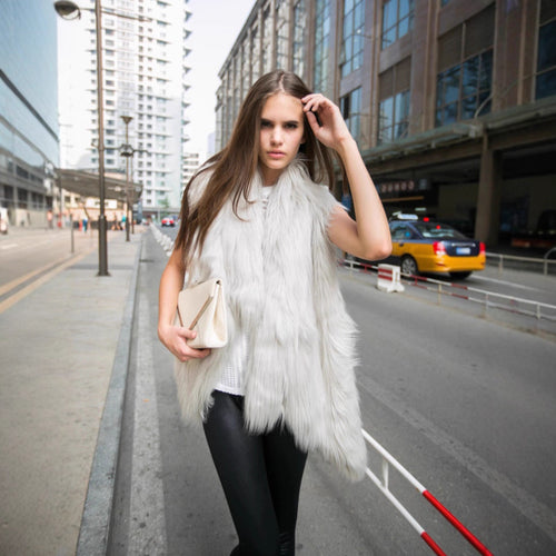 Women chic and stylish faux fur vest