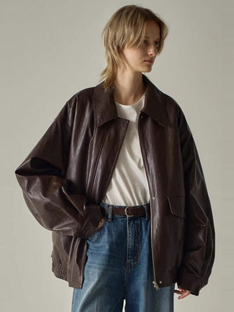 Veste en cuir synthétique surdimensionnée pour femme Chic & Stil