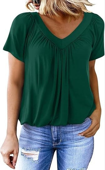Lune London Women's Pleated V Neck Casual Top