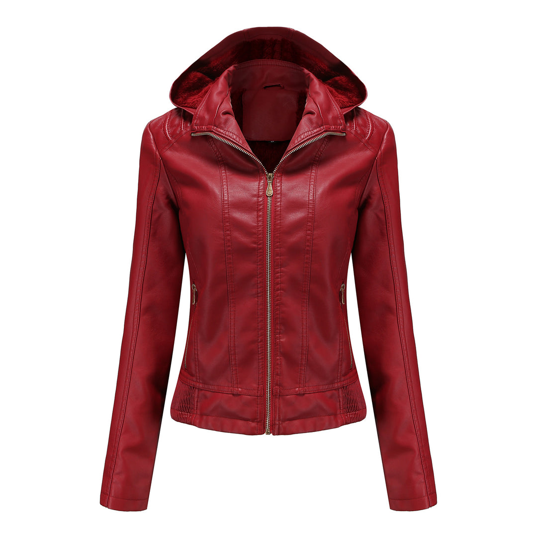 Elegant faux leather jacket for women with high collar and elastic cuffs Lune London