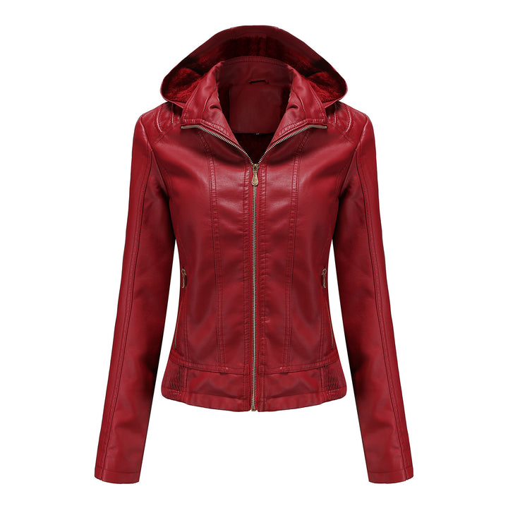 Elegant faux leather jacket for women with high collar and elastic cuffs Lune London