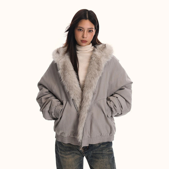 Lune London | Women's Winter Jacket Sporty Hood Faux Fur Collar Polyester