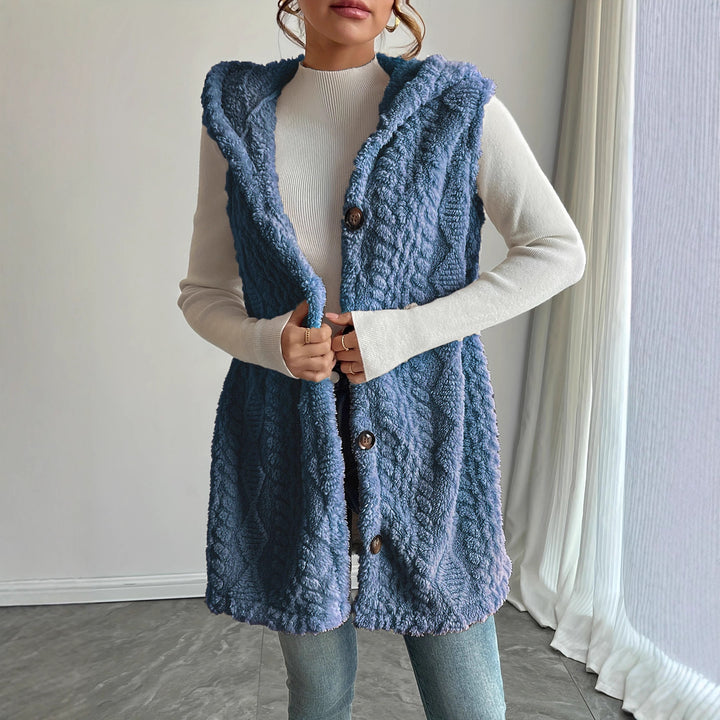 Women’s hooded vest in soft fabric with button placket Chic und Stil
