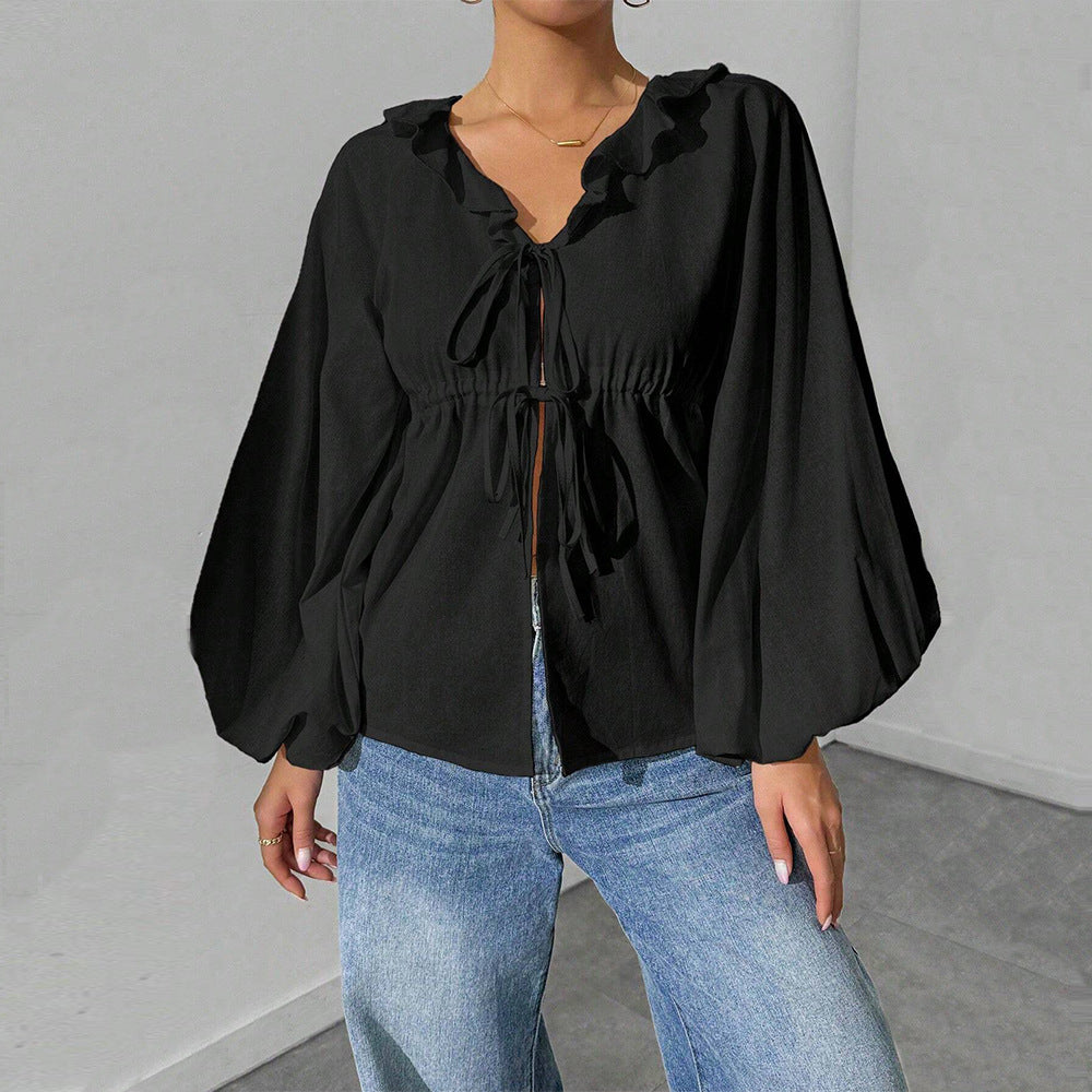 Shirt-jacket for women with voluminous sleeves and ruffle details Chic & Stil