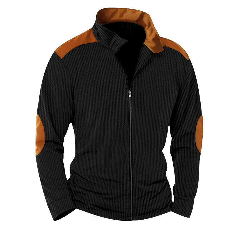 Quilted jacket for men with high collar and leather applications Lune London
